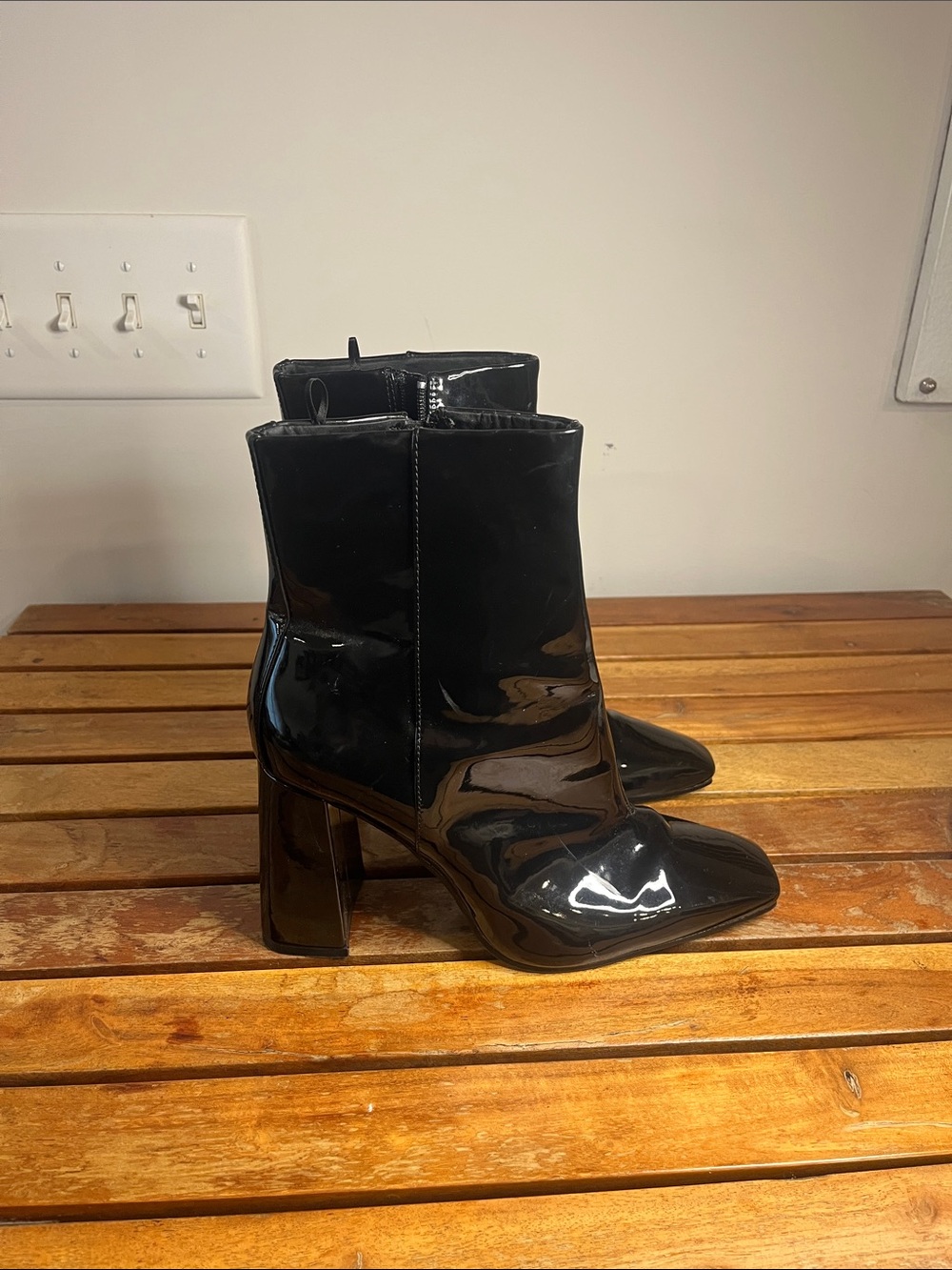 H&M Black Patent High Block Heel Ankle Boots